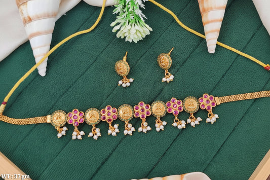 Traditional Temple Style Lakshmi Necklace Set with Earrings