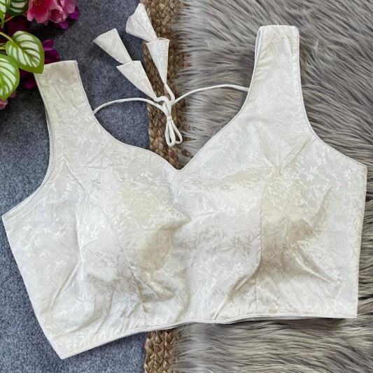 Chinon Silk Jacquard Top with Inside Sleeves & Hook Back (Free Size)