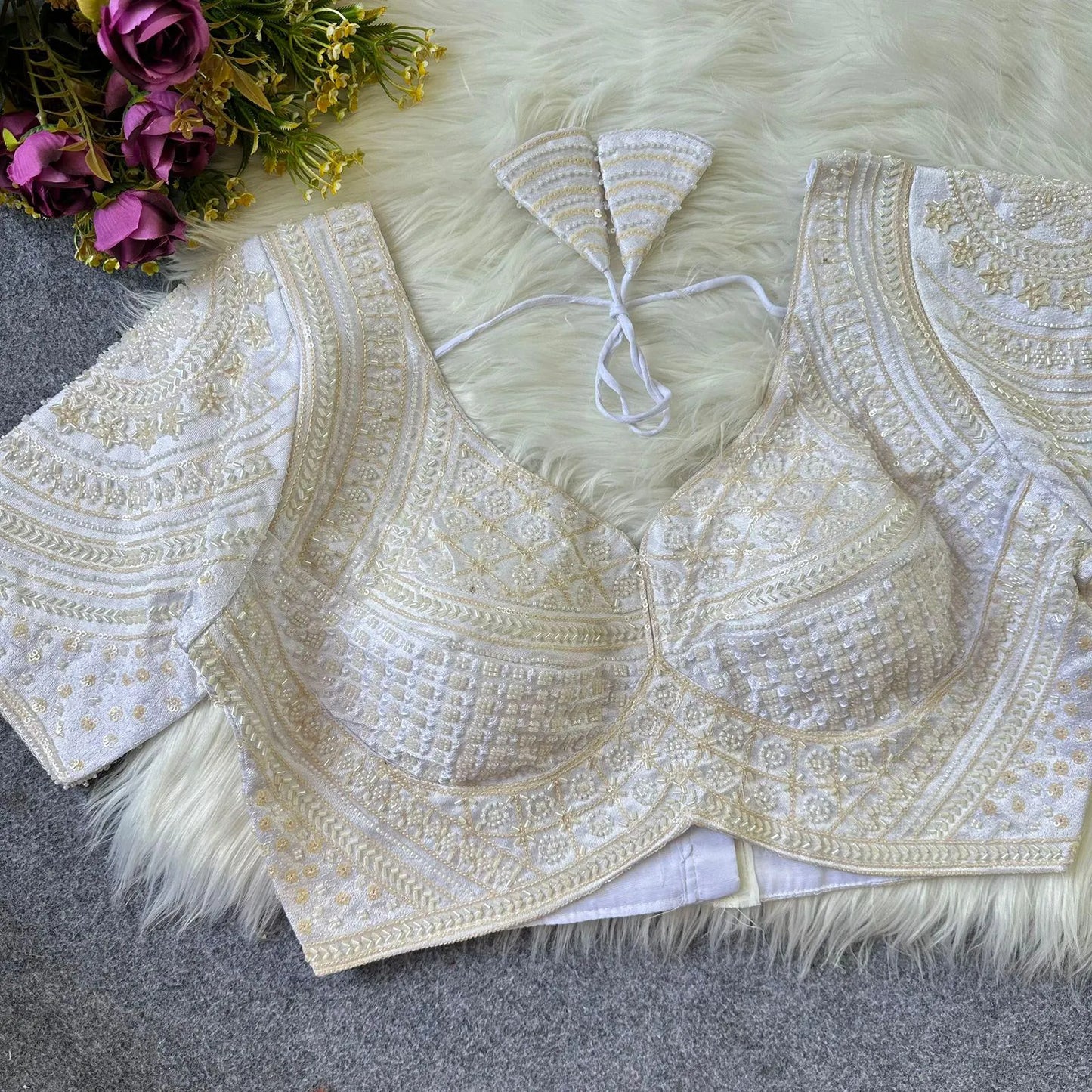 Handwork Pure Soft Italian Silk Blouse | Free Size 38–42 | Padded | Back Hook