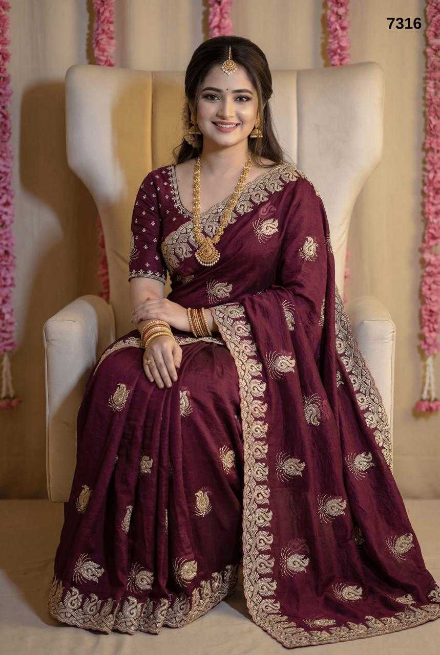 Wine & Designer Candy Crush Saree with Multicolour Thread, Zari & Stone Embroidery