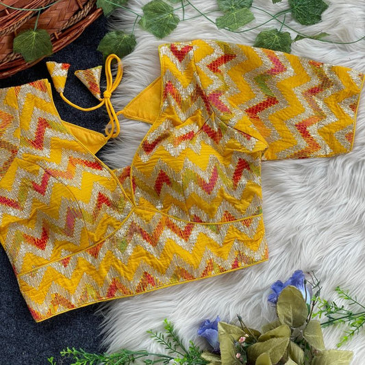 Fancy Chanderi Silk Blouse 219 with Back Hook & 11-Inch Sleeves (Free Size)